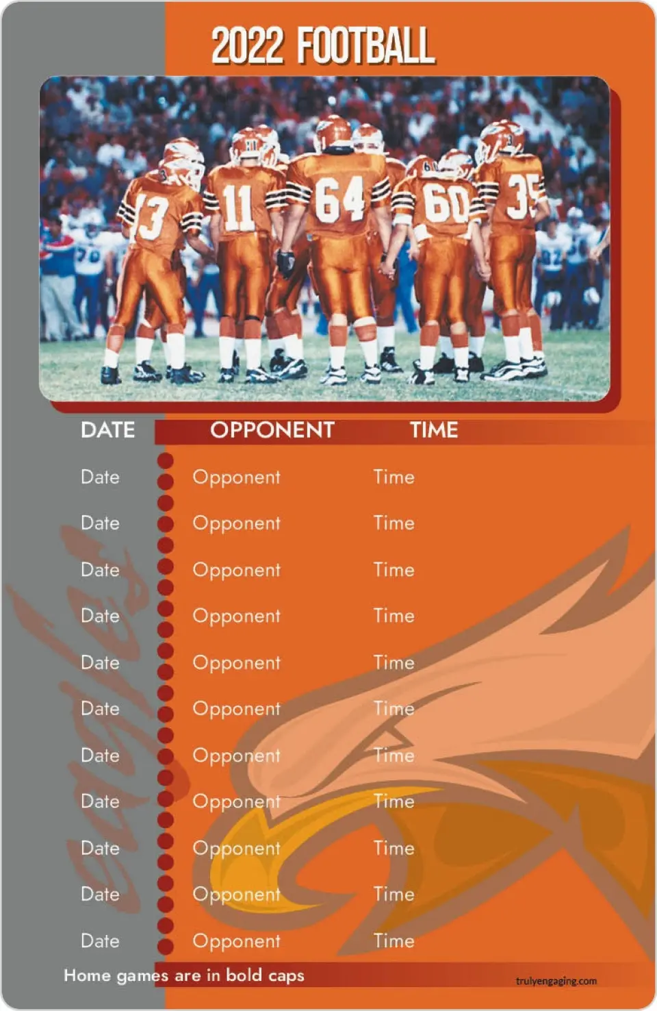 This is a 3.7" x 5.7" School Activity Magnet called Football with Photo printed in full color