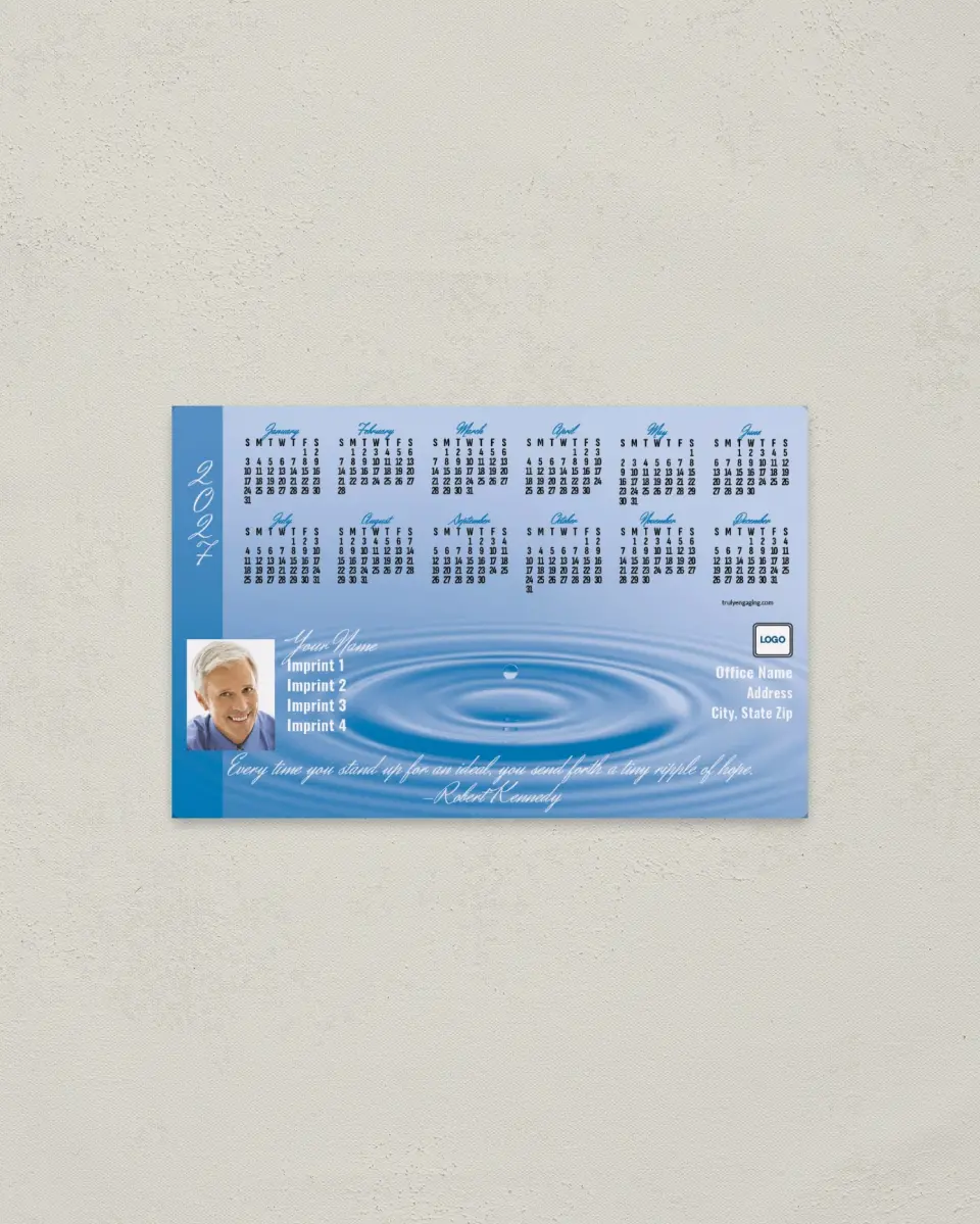 This is a 3.7" x 5.7" Full Magnet Calendar called Water Drop with Quotation printed in full color with a Standard Gloss finish