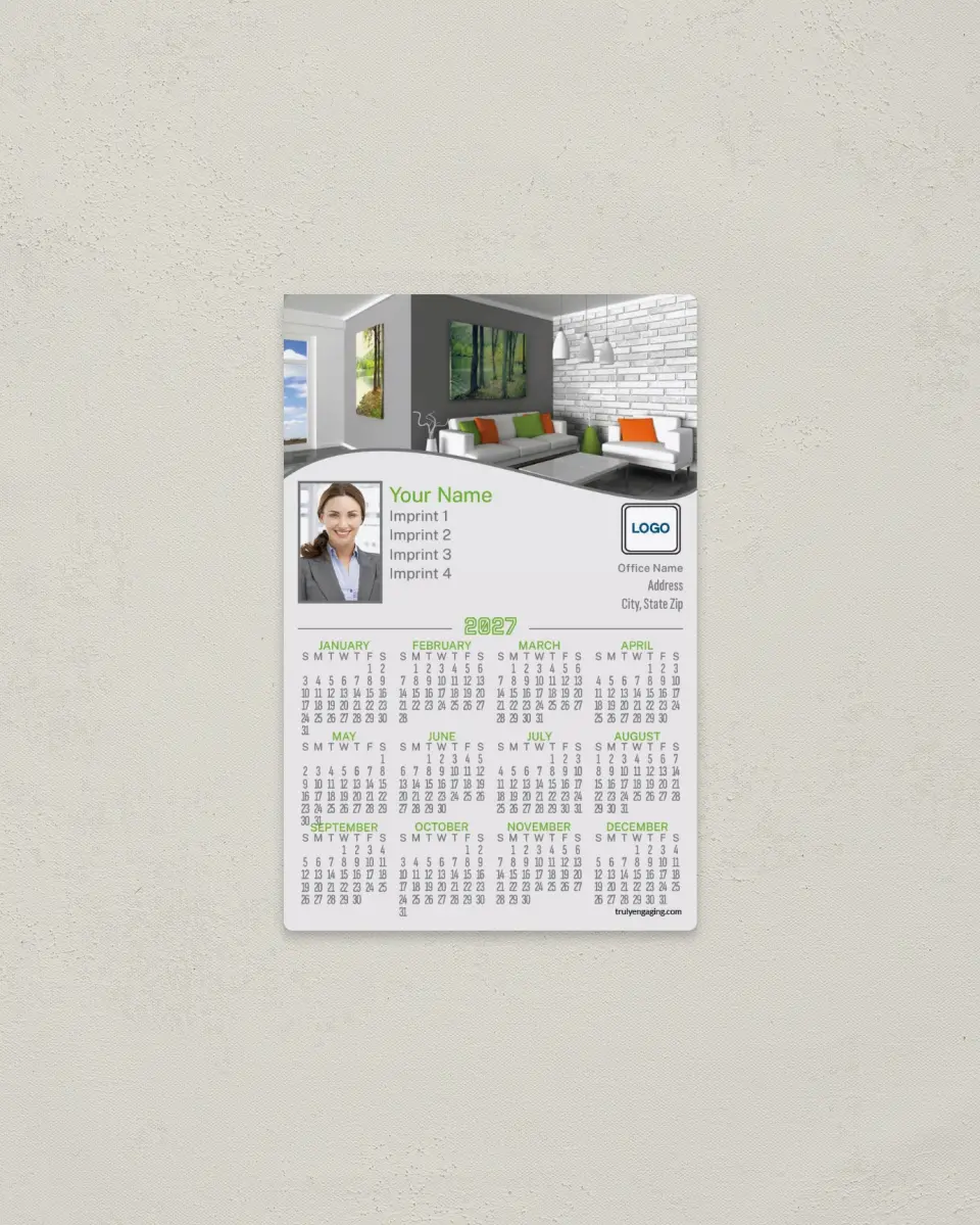 This is a 3.7" x 5.7" Full Magnet Calendar called Contemporary Living printed in full color with a Standard Gloss finish