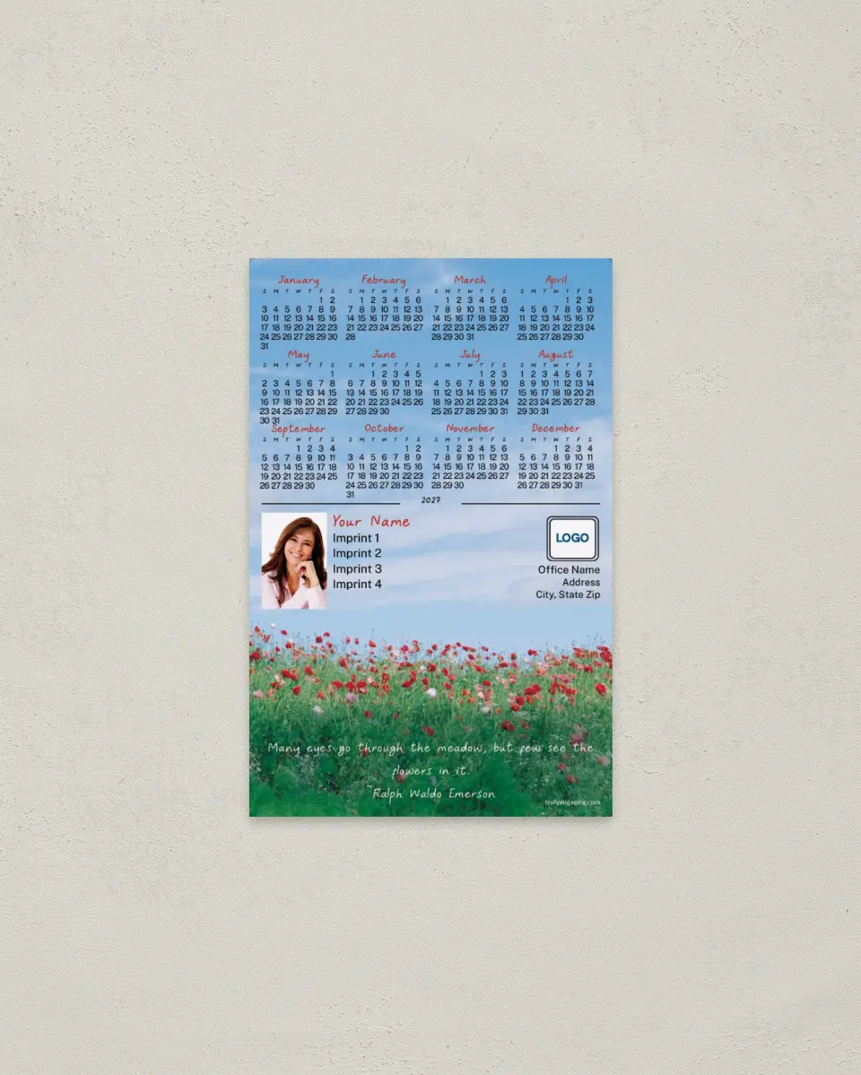 This is a 3.7" x 5.7" Full Magnet Calendar called Flowers with Quotation printed in full color with a Standard Gloss finish