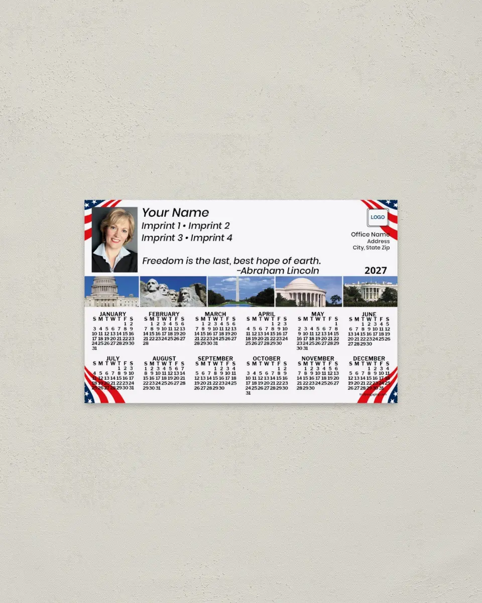This is a 3.7" x 5.7" Full Magnet Calendar called National Monuments printed in full color with a Standard Gloss finish