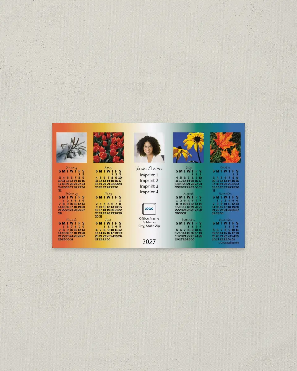 This is a 3.7" x 5.7" Full Magnet Calendar called Seasons, Multi-Colored printed in full color with a Standard Gloss finish