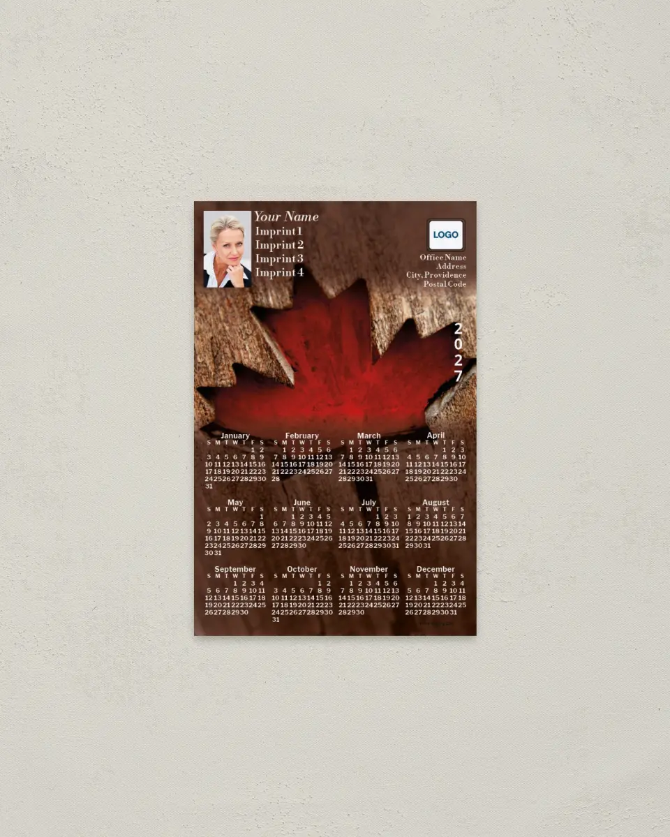 This is a 3.7" x 5.7" Full Magnet Calendar called Maple Leaf printed in full color with a Standard Gloss finish