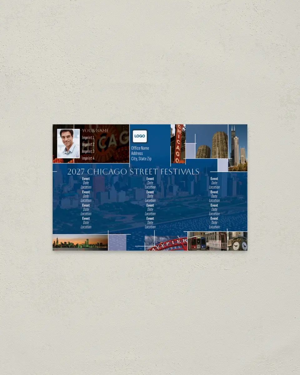 This is a 3.7" x 5.7" Event Schedule called Chicago Street Festivals printed in full color with a Standard Gloss finish