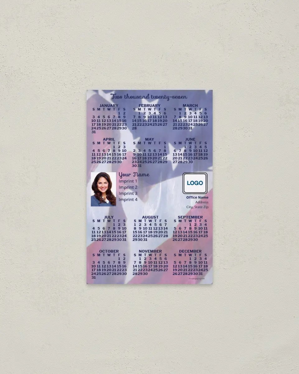 This is a 3.7" x 5.7" Full Magnet Calendar called Faded American Flag printed in full color with a Standard Gloss finish