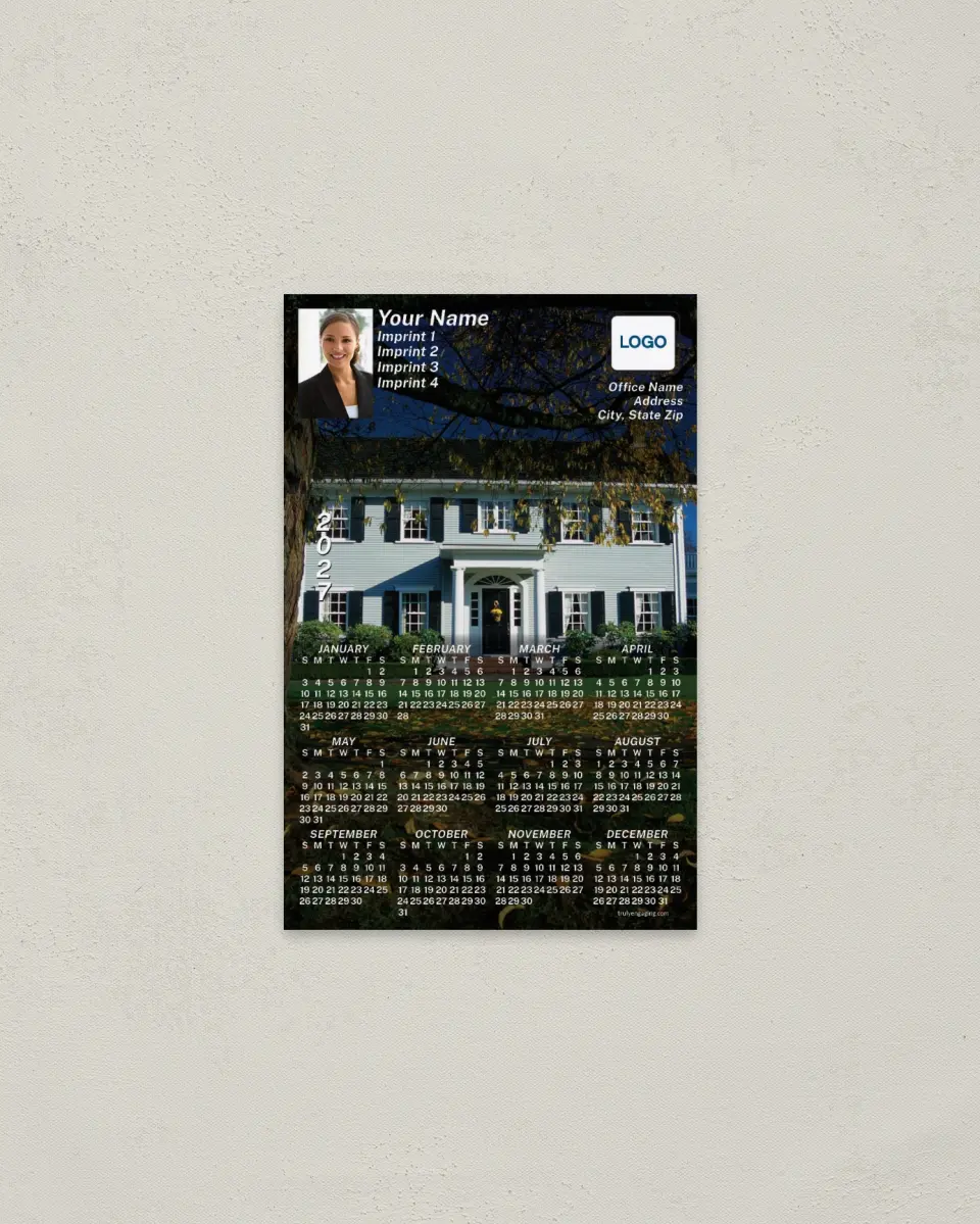 This is a 3.7" x 5.7" Full Magnet Calendar called Home with Shutters printed in full color with a Standard Gloss finish