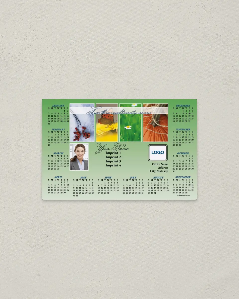 This is a 3.7" x 5.7" Full Magnet Calendar called Seasonal Snapshots printed in full color with a Standard Gloss finish