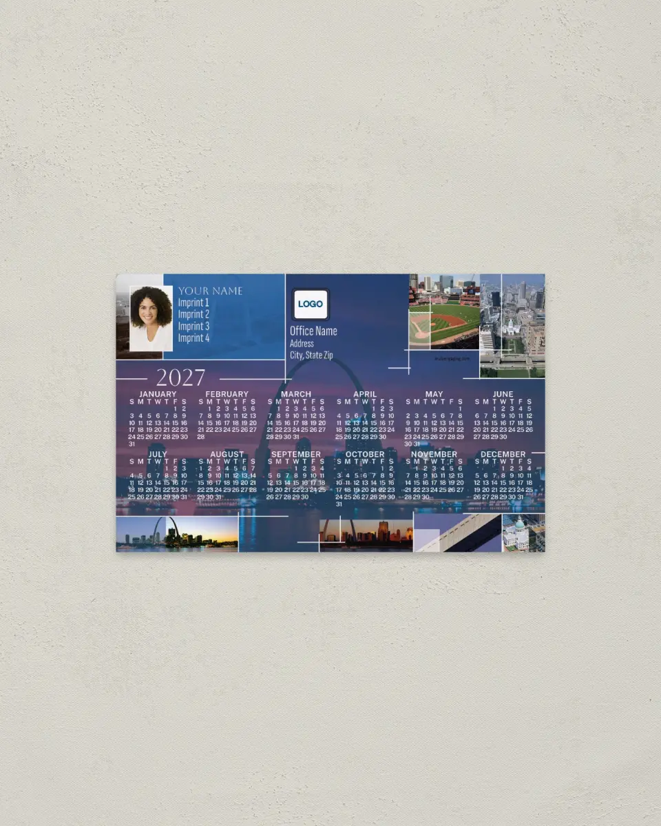 This is a 3.7" x 5.7" Full Magnet Calendar called St. Louis Mosaic printed in full color with a Standard Gloss finish
