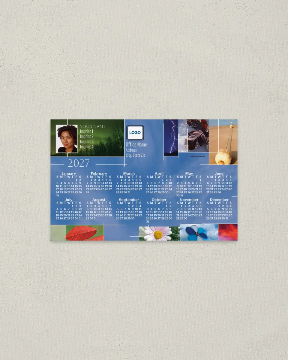 This is a 3.7" x 5.7" Full Magnet Calendar called Season Mosaic printed in full color with a Standard Gloss finish