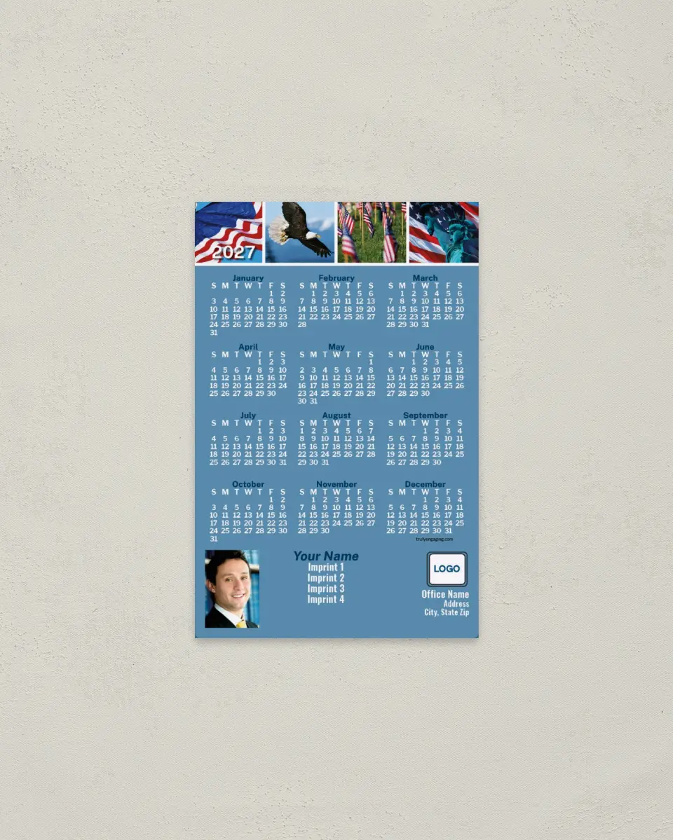 This is a 3.7" x 5.7" Full Magnet Calendar called American Dream printed in full color with a Standard Gloss finish