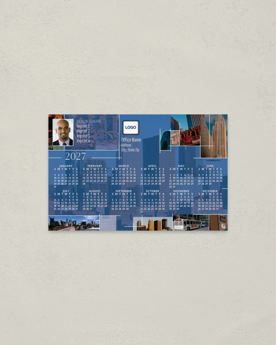This is a 3.7" x 5.7" Full Magnet Calendar called Minneapolis Mosaic printed in full color with a Standard Gloss finish