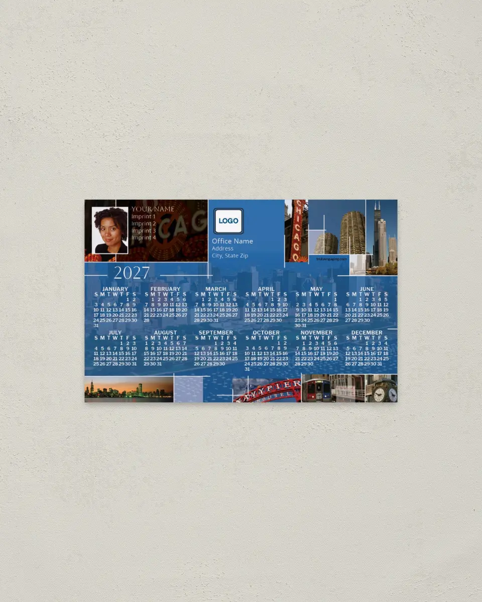 This is a 3.7" x 5.7" Full Magnet Calendar called Chicago Mosaic printed in full color with a Standard Gloss finish