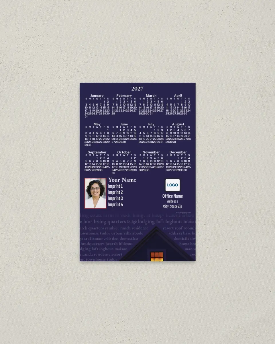 This is a 3.7" x 5.7" Full Magnet Calendar called House at Night printed in full color with a Standard Gloss finish