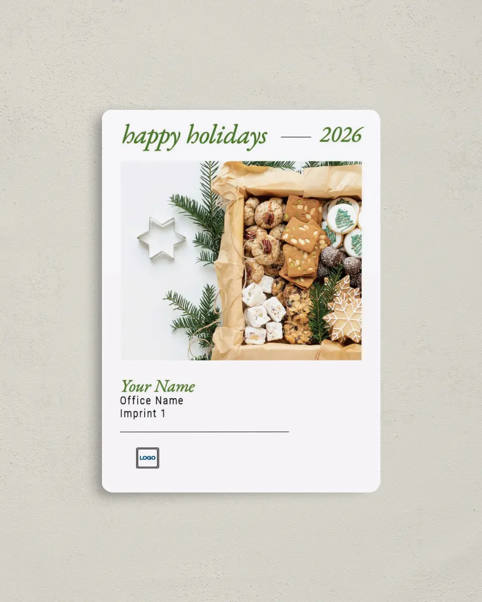 This is a 4" x 5½" Christmas Card called Everyday Meals Made Easy printed in full color with a Luxe Satin finish