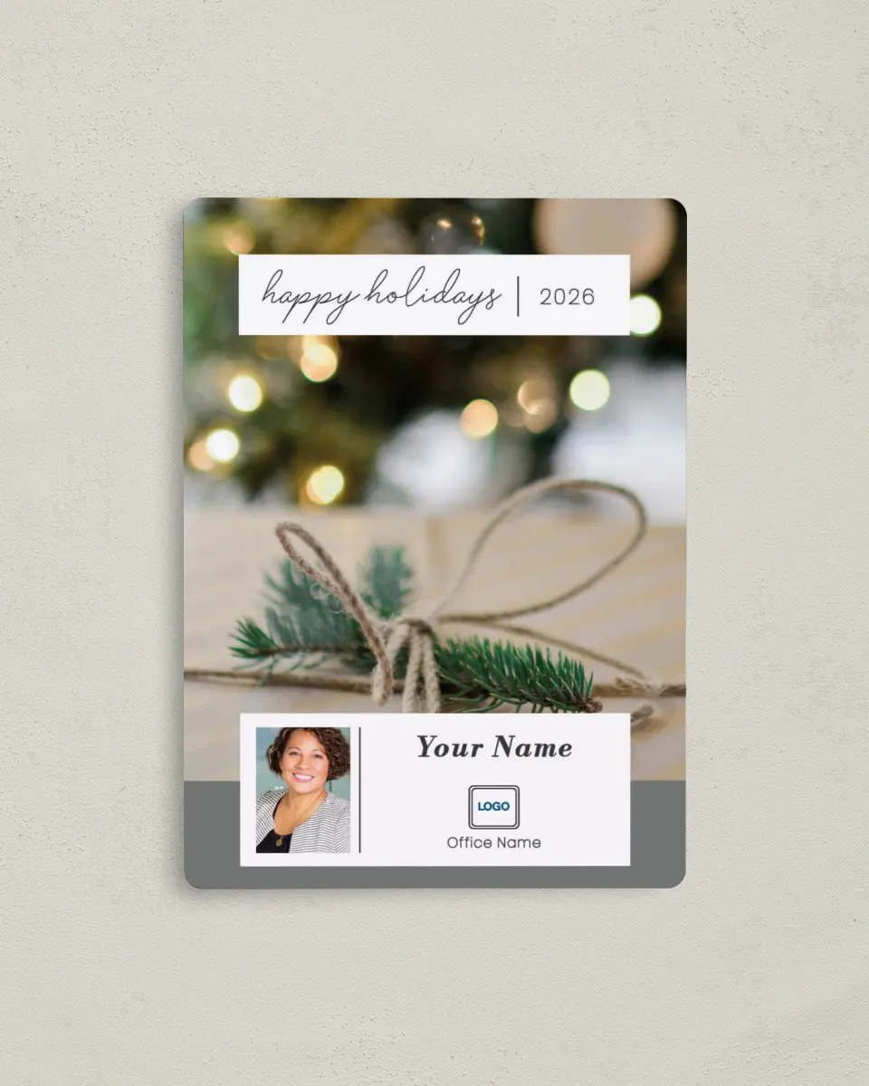 This is a 4" x 5½" Christmas Card called Ask the Expert printed in full color with a Luxe Satin finish