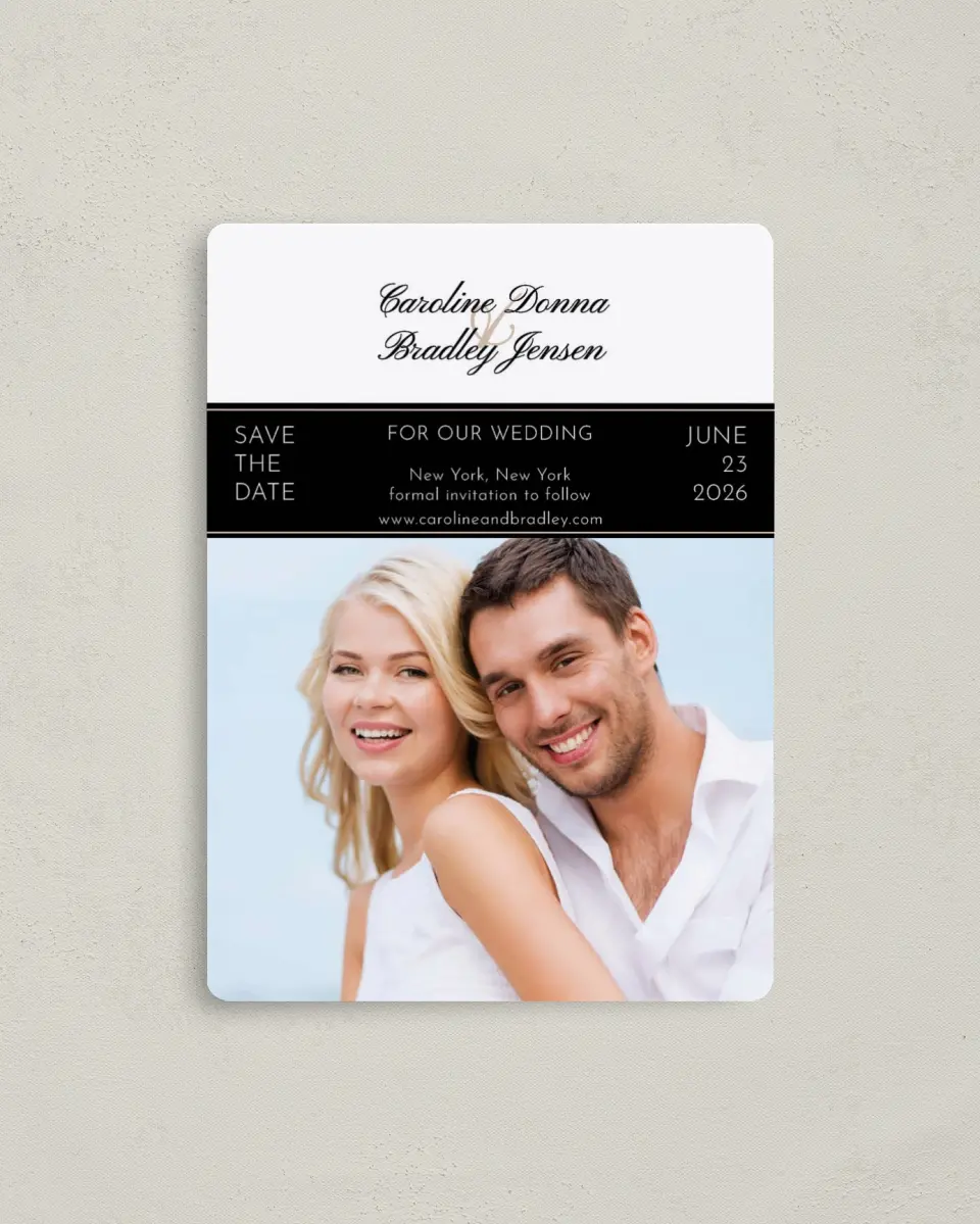 This is a 4" x 5½" Save the Date Magnet called Vision of Love printed in full color with a Luxe Satin finish