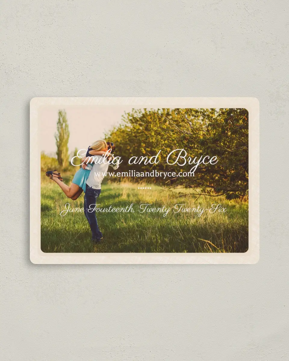 This is a 4" x 5½" Save the Date Magnet called Our Sweet Love printed in full color with a Luxe Satin finish