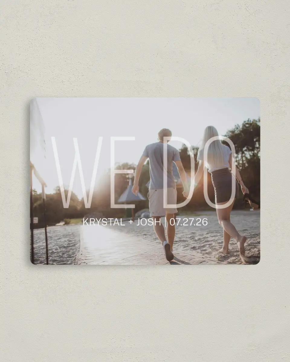 This is a 4" x 5½" Save the Date Magnet called Our Vow printed in full color with a Luxe Satin finish