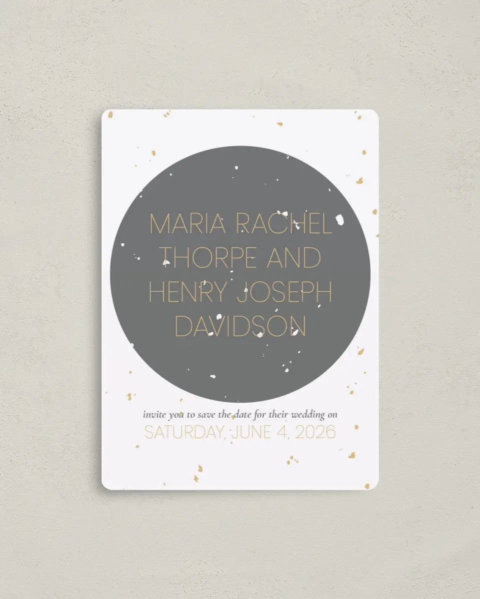 This is a 4" x 5½" Save the Date Magnet called Truly, Madly, Deeply printed in full color with a Luxe Satin finish