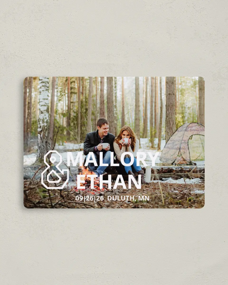This is a 4" x 5½" Save the Date Magnet called Photo Ampersand printed in full color with a Luxe Satin finish