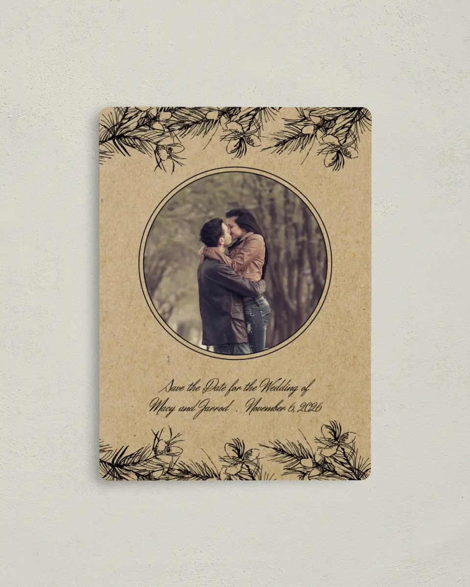 This is a 4" x 5½" Save the Date Magnet called Everlasting Love printed in full color with a Luxe Satin finish