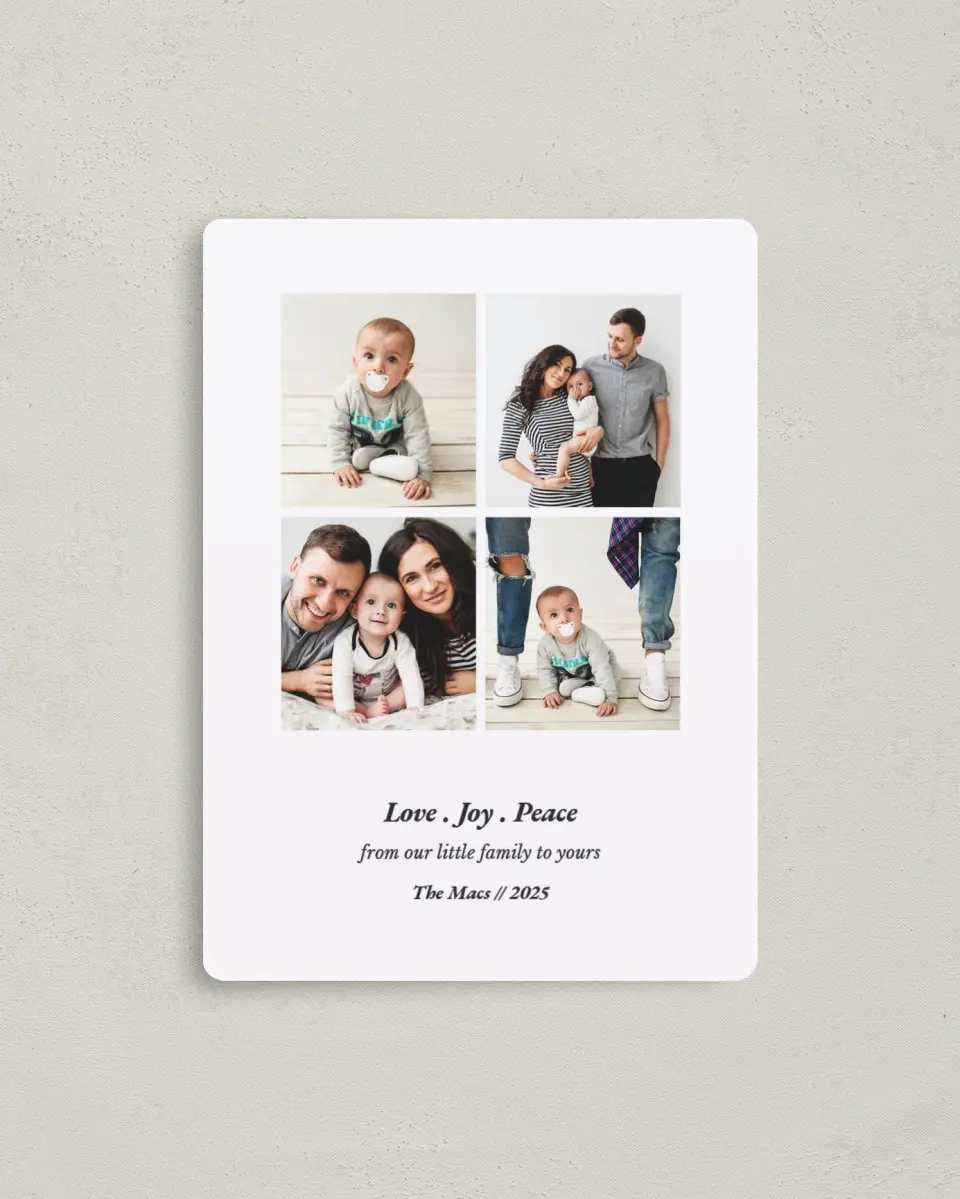 This is a 4" x 5½" Christmas Card called Rustic Holiday Joy printed in full color with a Luxe Satin finish
