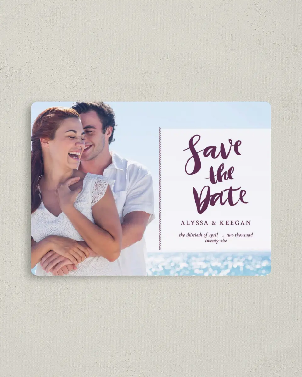 This is a 4" x 5½" Save the Date Magnet called Forever Affection printed in full color with a Luxe Satin finish