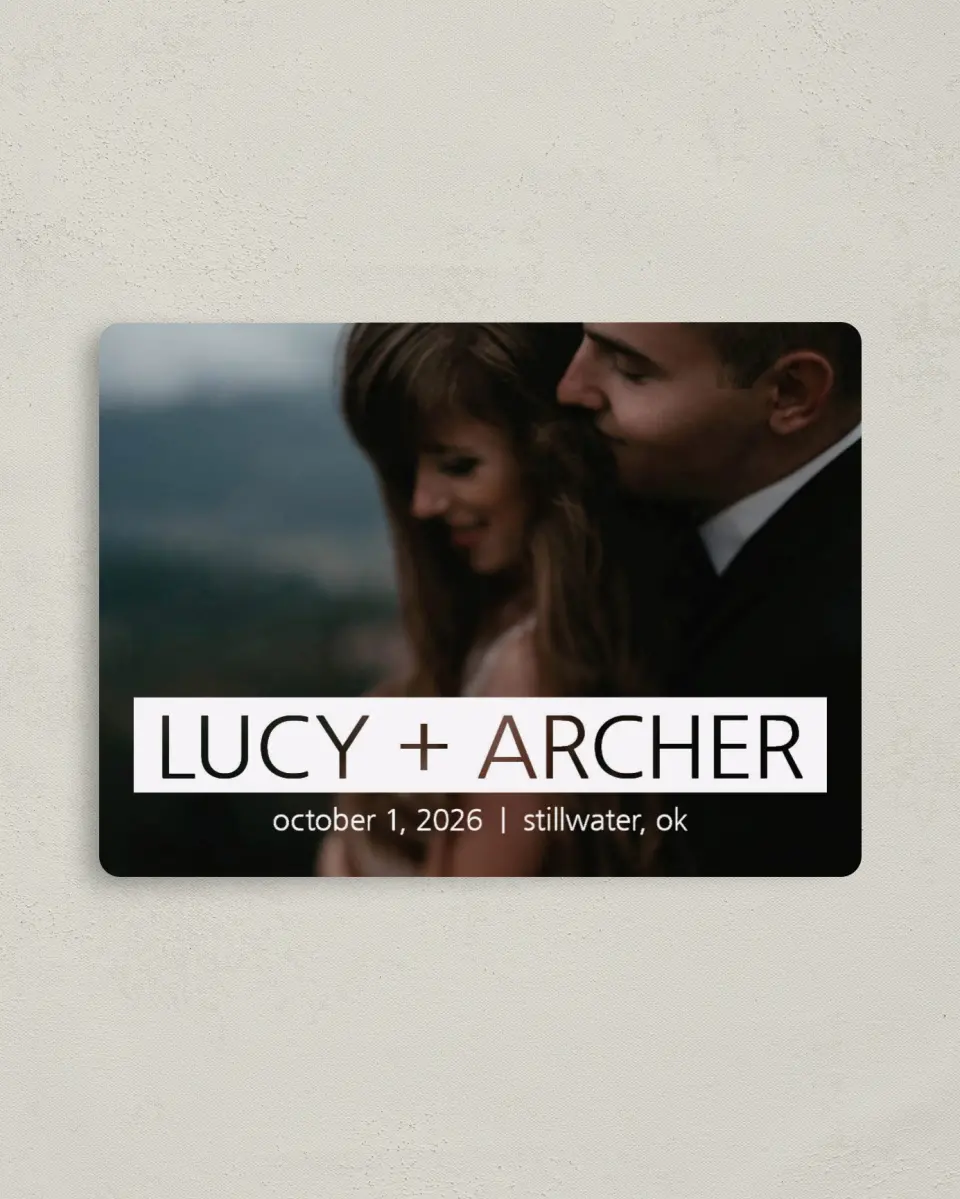 This is a 4" x 5½" Save the Date Magnet called Bold Buffalo Plaid printed in full color with a Luxe Satin finish