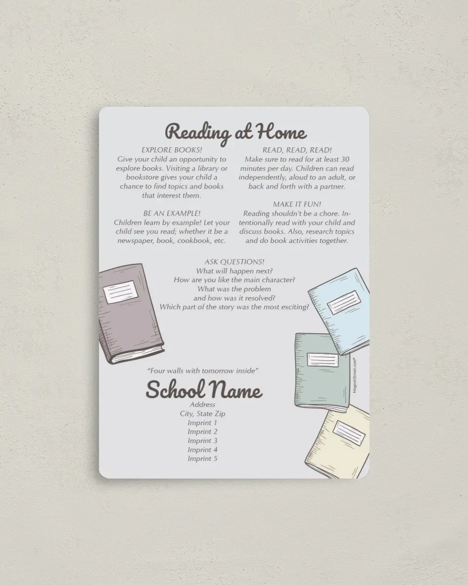 This is a 4" x 5½" School Calendar Magnet called Book Love printed in full color
