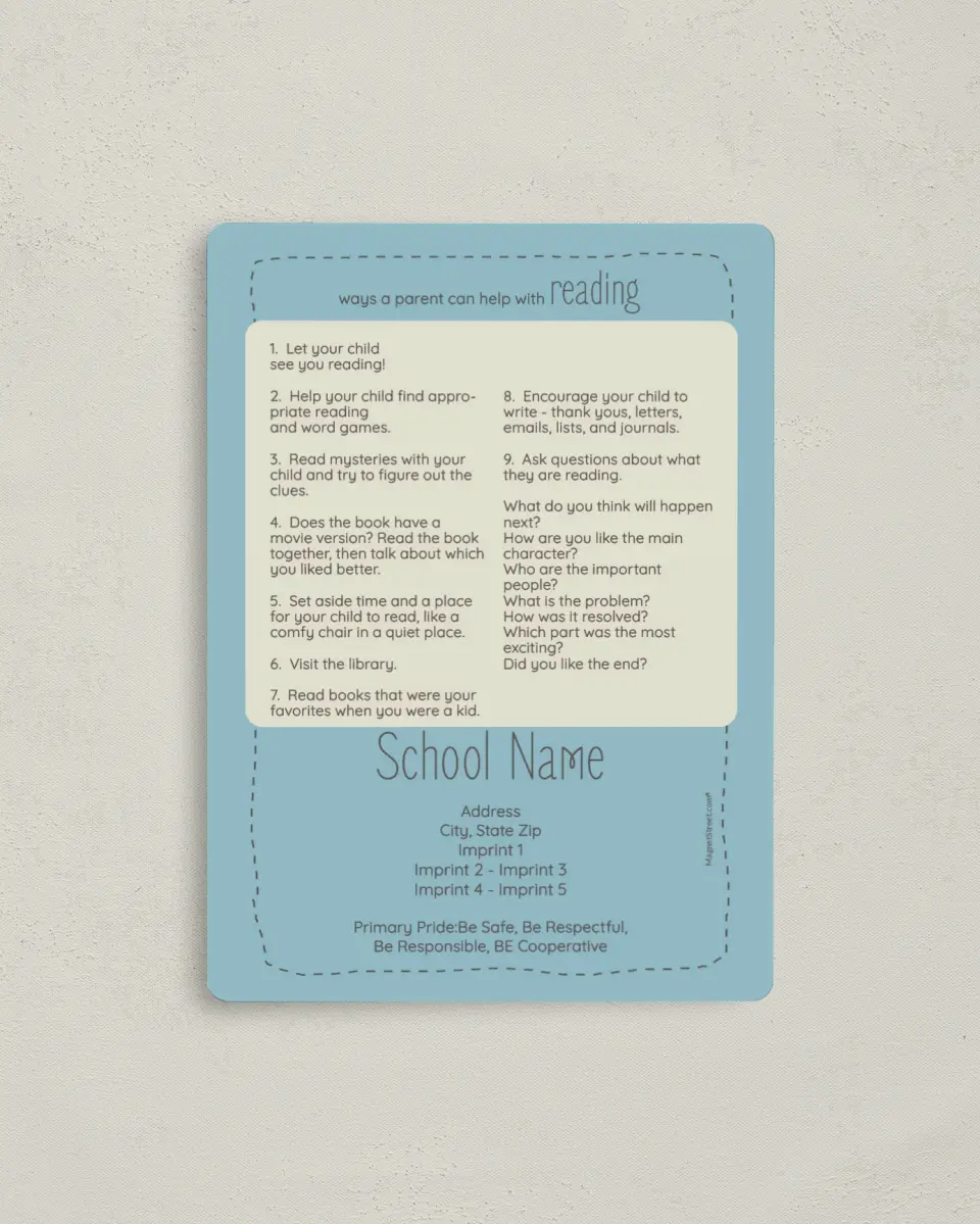 This is a 4" x 5½" School Calendar Magnet called Making Tracks printed in full color