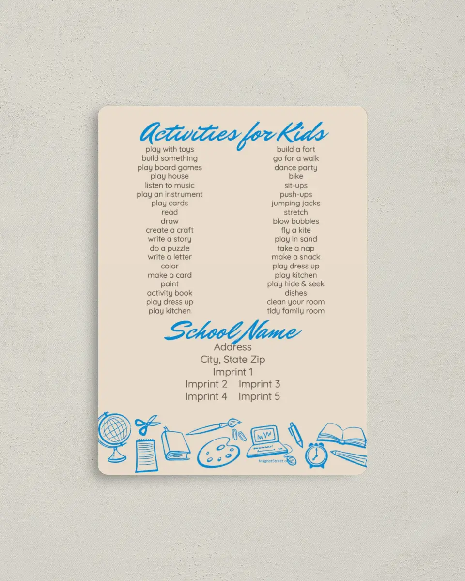 This is a 4" x 5½" School Calendar Magnet called Retro Tools printed in full color