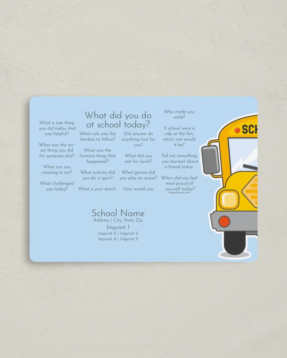 This is a 4" x 5½" School Calendar Magnet called Bus Ride printed in full color