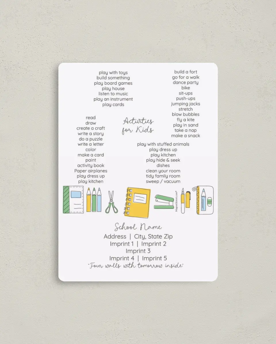 This is a 4" x 5½" School Calendar Magnet called Art Ready printed in full color