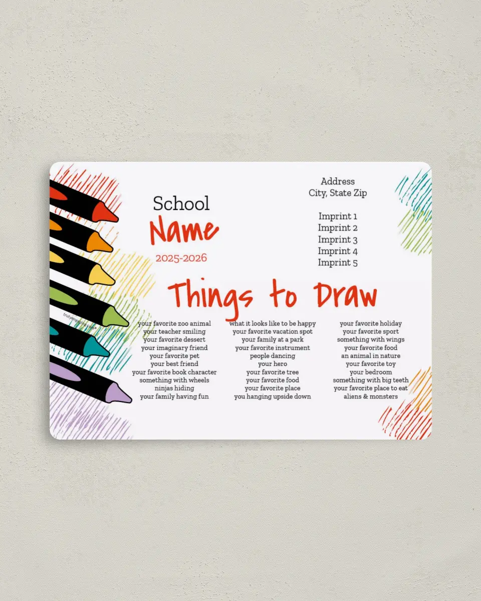 This is a 4" x 5½" School Calendar Magnet called Crayon Etching printed in full color