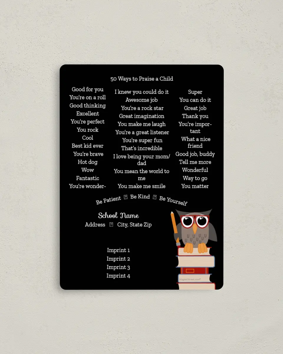 This is a 4" x 5½" School Calendar Magnet called Owl Study printed in full color