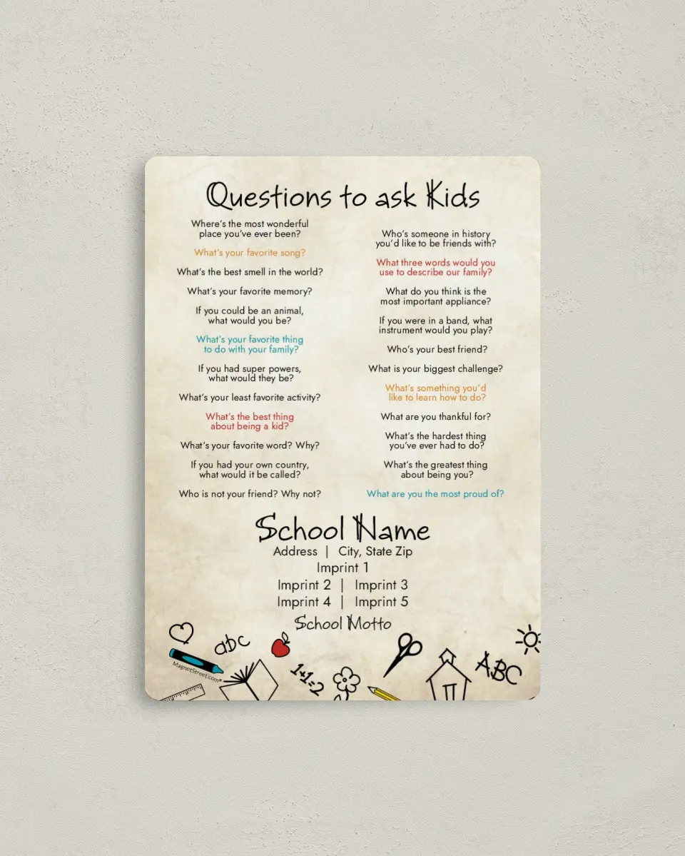 This is a 4" x 5½" School Calendar Magnet called The Basics printed in full color
