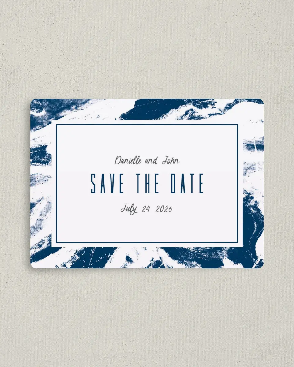 This is a 4" x 5½" Save the Date Magnet called Love in Motion printed in full color with a Luxe Satin finish