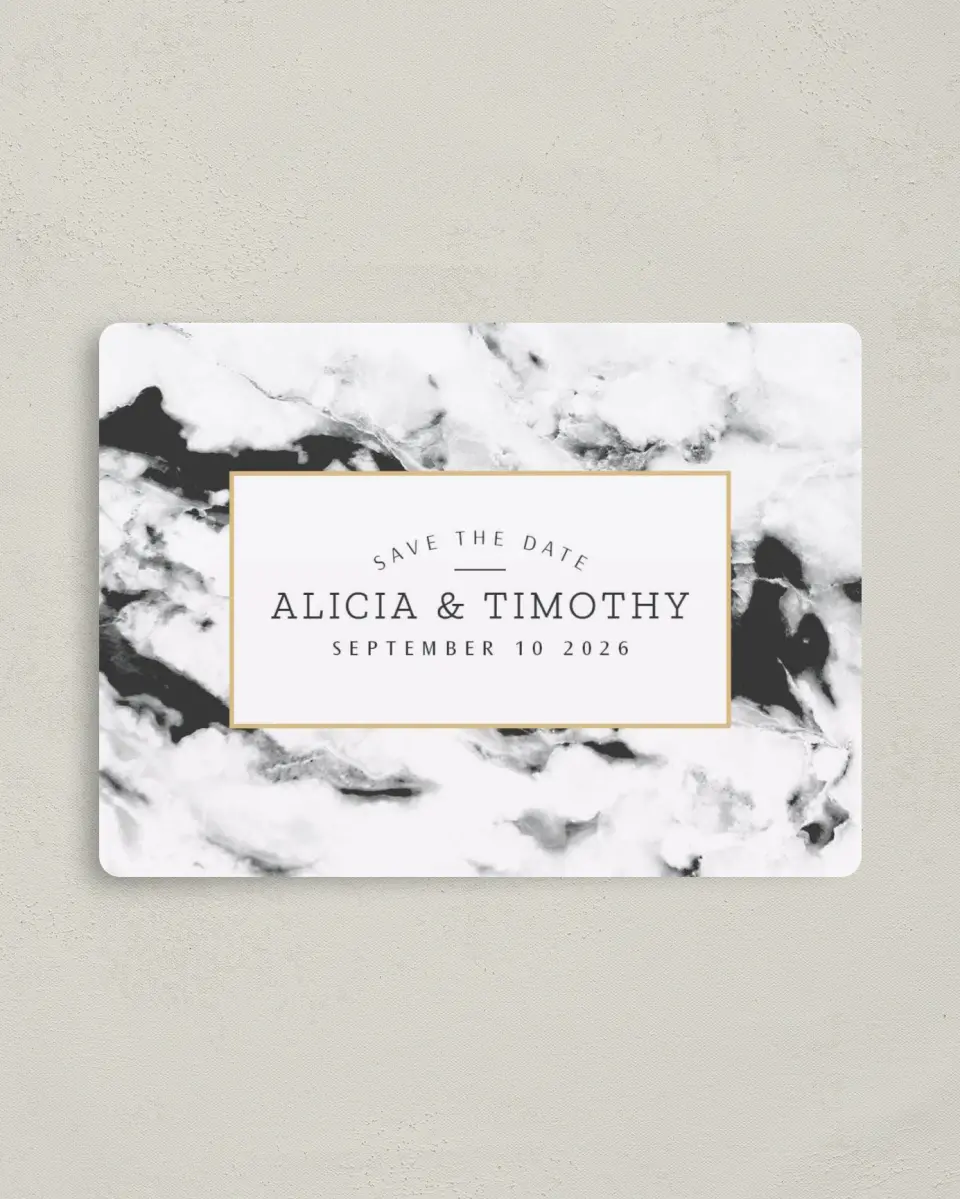 This is a 4" x 5½" Save the Date Magnet called Love is Joy printed in full color with a Luxe Satin finish