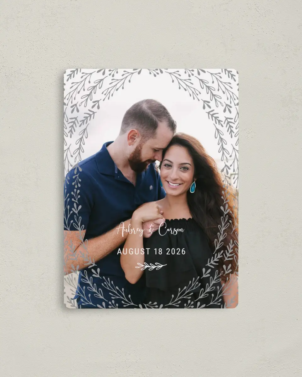 This is a 4" x 5½" Save the Date Magnet called Radiant Meadow printed in full color with a Luxe Satin finish