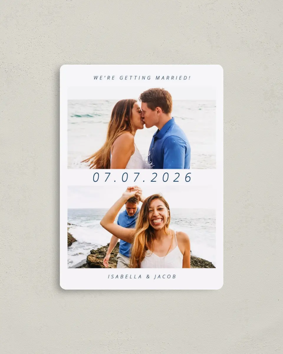 This is a 4" x 5½" Save the Date Magnet called Our Big Day printed in full color with a Luxe Satin finish