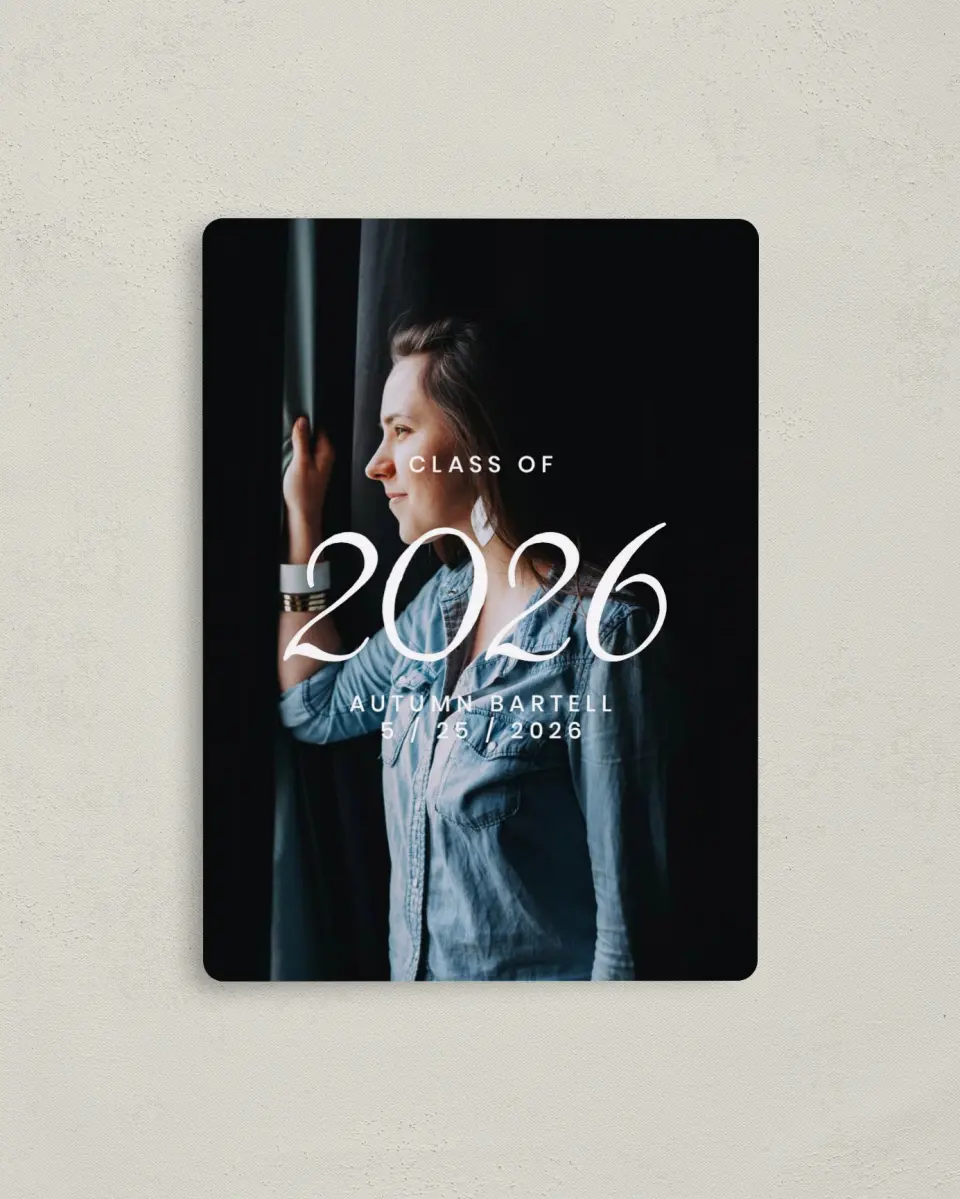 This is a 4" x 5½" Graduation Announcement Magnet called Go The Distance printed in full color with a Luxe Satin finish