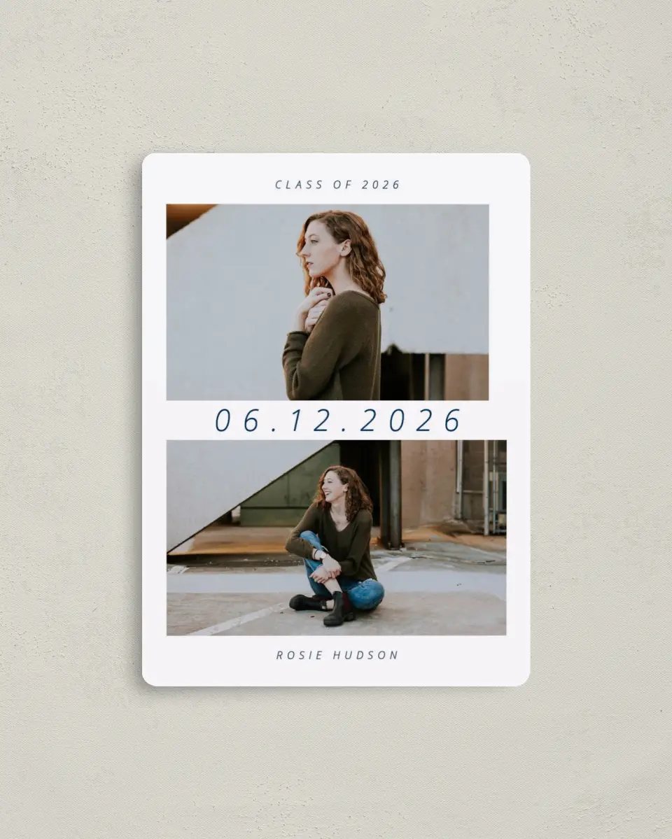 This is a 4" x 5½" Graduation Announcement Magnet called A Dream Fulfilled printed in full color with Gold foil and a Luxe Satin finish