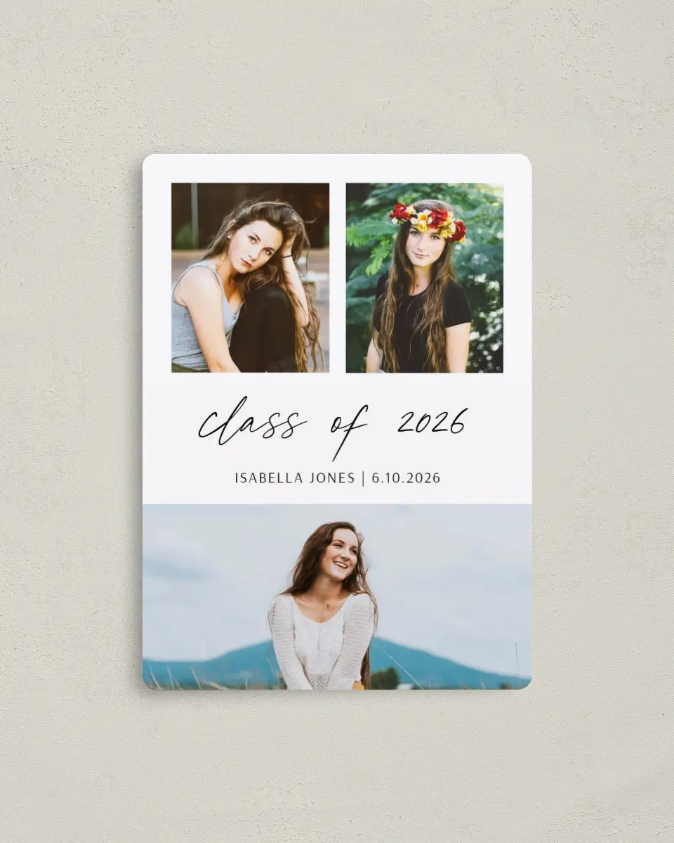 This is a 4" x 5½" Graduation Announcement Magnet called Your Passion printed in full color with a Luxe Satin finish
