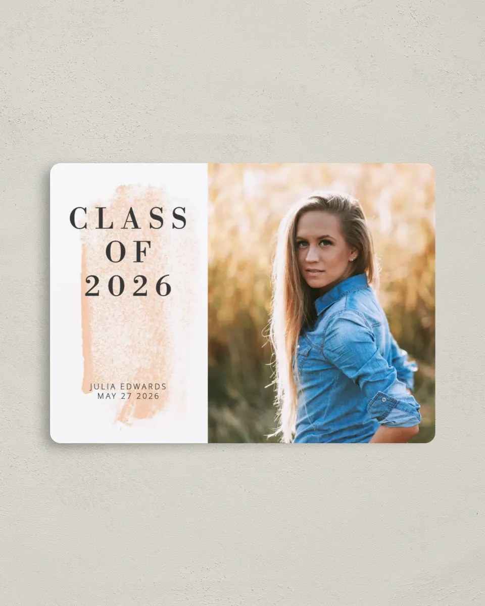 This is a 4" x 5½" Graduation Announcement Magnet called Tranquil Tribute printed in full color with a Luxe Satin finish