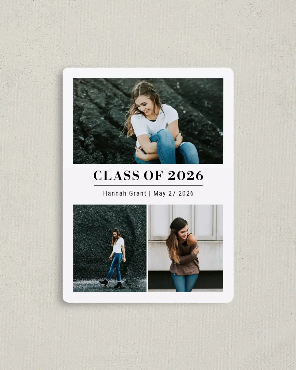 This is a 4" x 5½" Graduation Announcement Magnet called Marvelous Marble printed in full color with a Luxe Satin finish