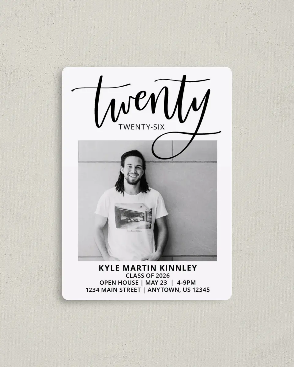 This is a 4" x 5½" Graduation Announcement Magnet called Dream Realized printed in full color with Gold foil and a Luxe Satin finish