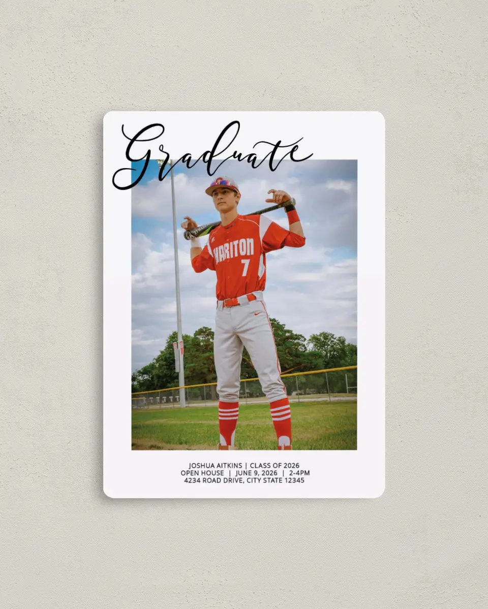 This is a 4" x 5½" Graduation Announcement Magnet called Grad Gallery printed in full color with a Luxe Satin finish