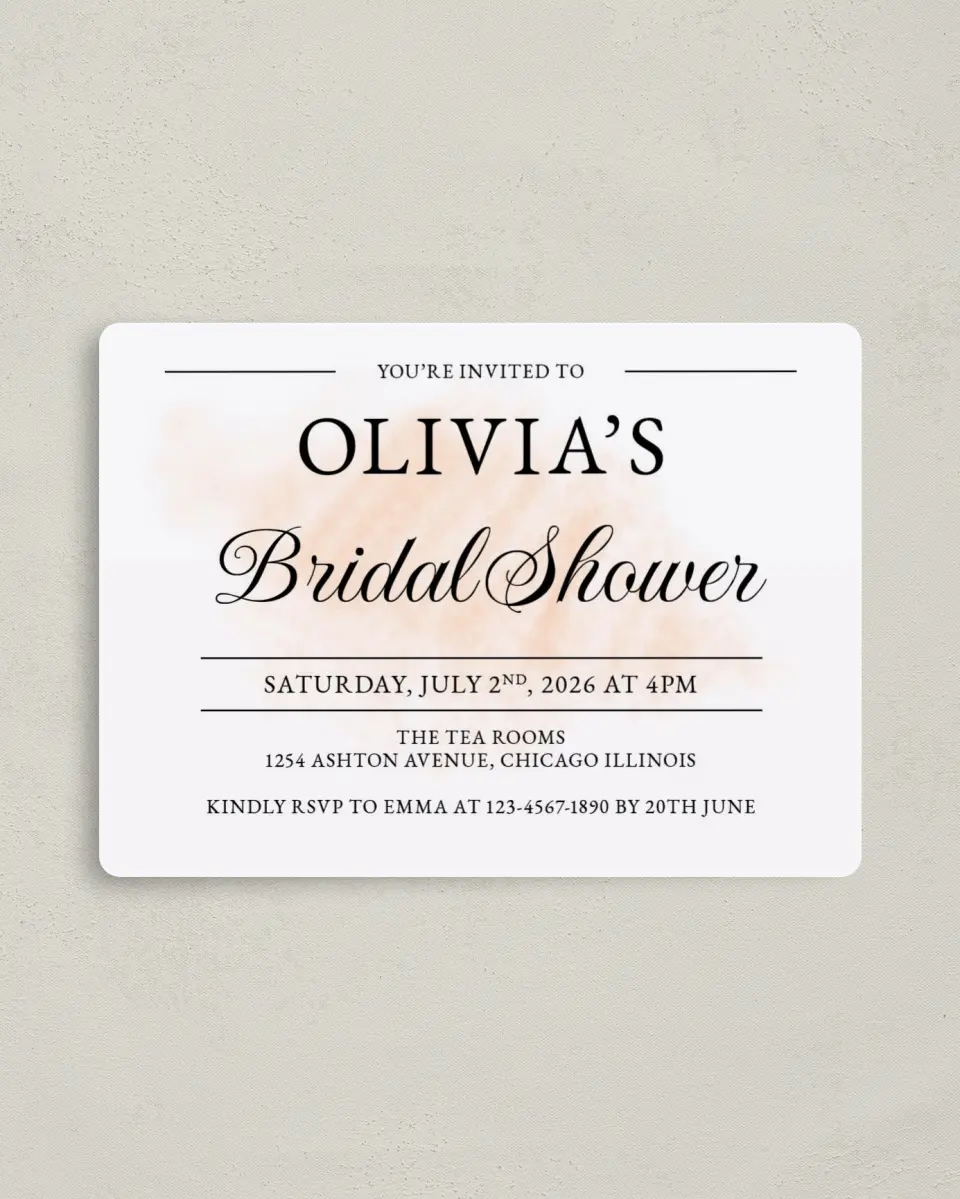 This is a 4" x 5½" Bridal Shower Invitation Magnet called Blushing Bliss printed in full color with a Luxe Satin finish