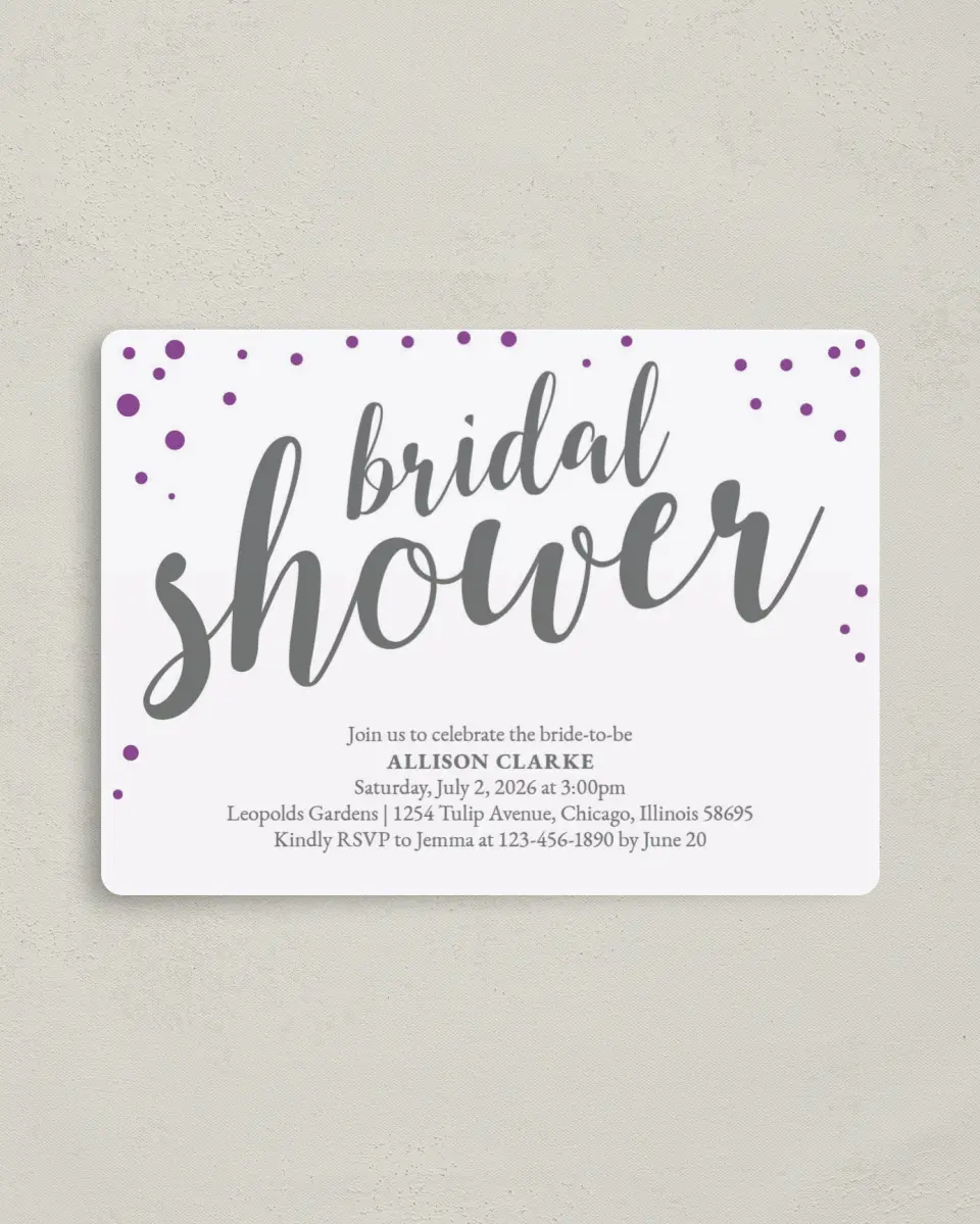 This is a 4" x 5½" Bridal Shower Invitation Magnet called Starlight Splash printed in full color with a Luxe Satin finish