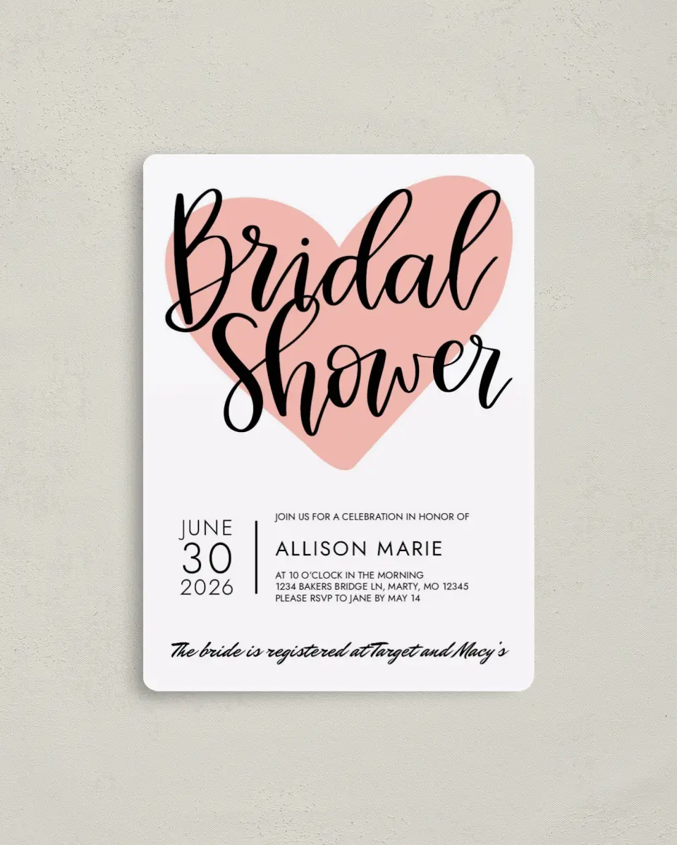 This is a 4" x 5½" Bridal Shower Invitation Magnet called Hearts United printed in full color with a Luxe Satin finish